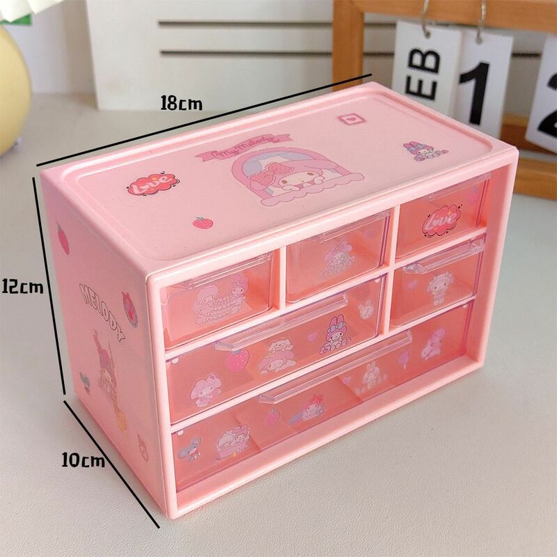 Sanrio Kuromi Multi Layer 6 Palace Grid Storage Box Cartoon Hello Kitty Table Drawer Cute Pochacco My Melody Jewelry Shelf Gifts