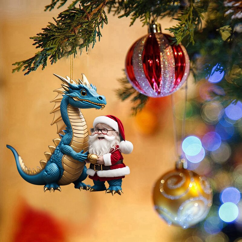 2D akrylowe świąteczne wzór smoka świąteczne dekoracje zawieszka na choinkę wiszący Ornament przyjęcie zawieszka świąteczna materiały do dekoracji domu