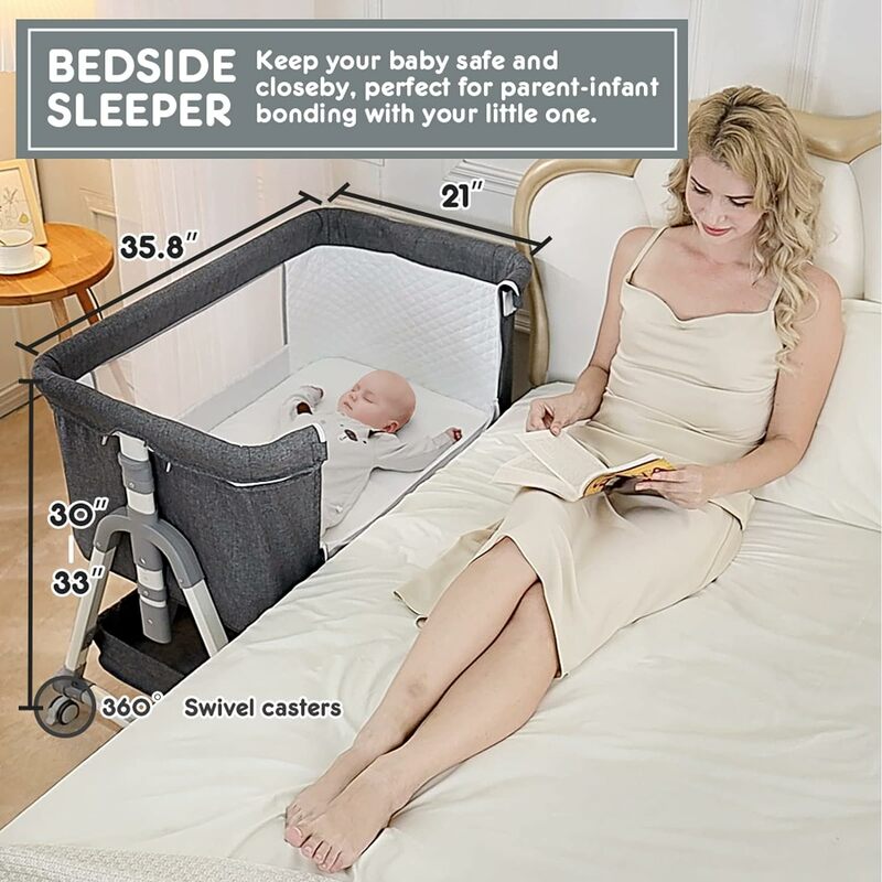 Łóżeczko dla niemowląt podkładka nocna (stacja do przewijania pieluch + w zestawie moskitiera), regulowane łóżeczko nocne z miejscem do przechowywania dla noworodków