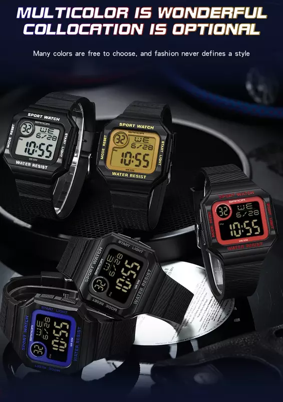 2023 SANDA jam tangan Digital LED pria, jam tangan olahraga militer jam tangan Digital LED pria jam tangan Alarm bercahaya tahan air 2129
