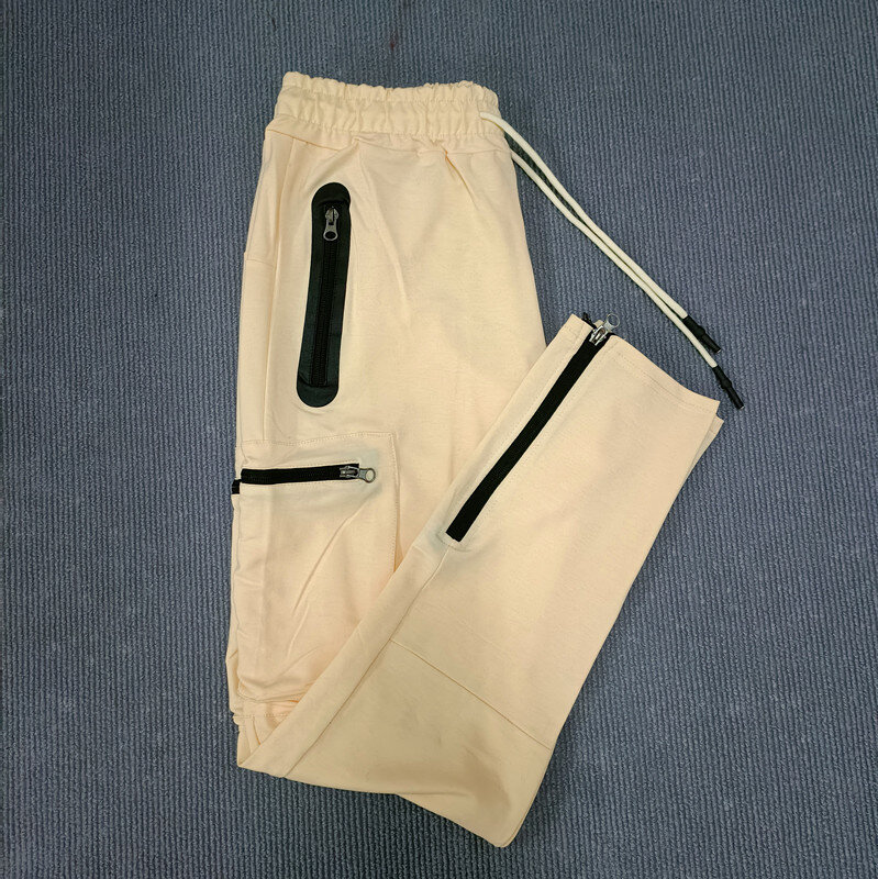 Cotton casual men's overalls Multi-functional fashion fitness workout pants zipper pocket men's pants