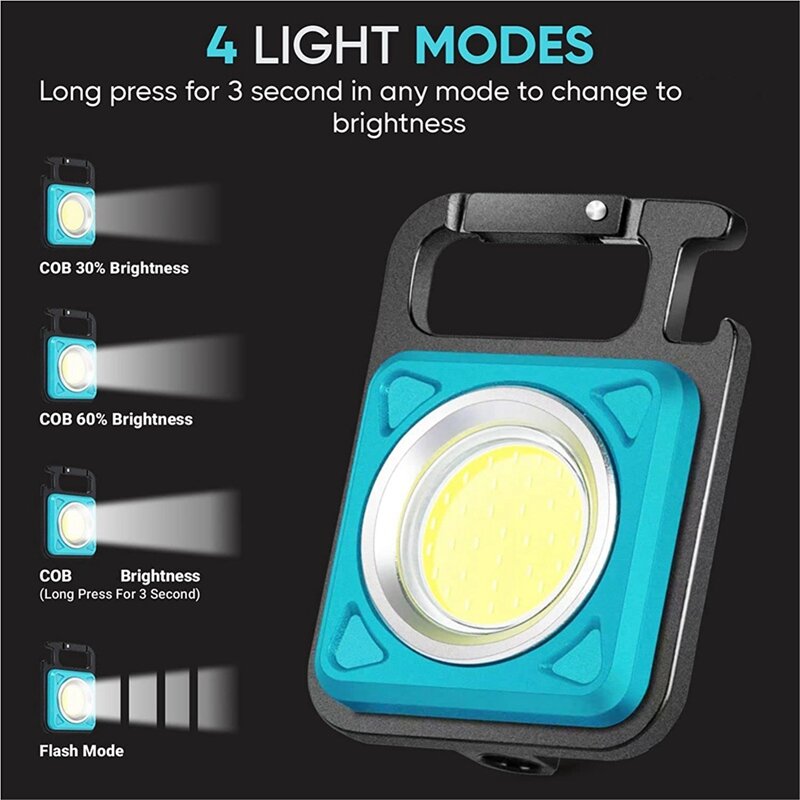2 Pcs Multi-Functional COB Key Chain Work Light, Suitable For Hiking, Camping, Survivals And Emergency.