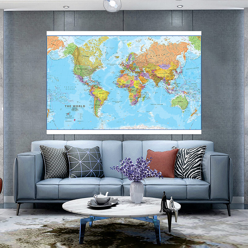 国の旗のないレトロなスプレーの世界地図、芸術的な背景の壁、リビングルームの家の装飾、英語の学用品、100x70cm