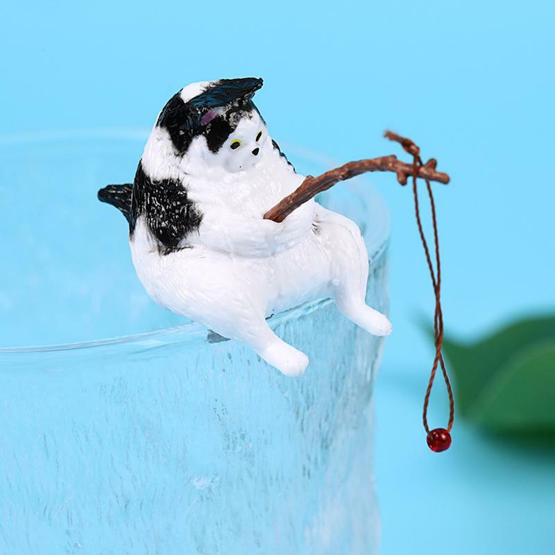 Figurine de pêche de chat assis, sculpture de chat, ornement en résine, poisson précieux, décoration d'aquarium, drôle