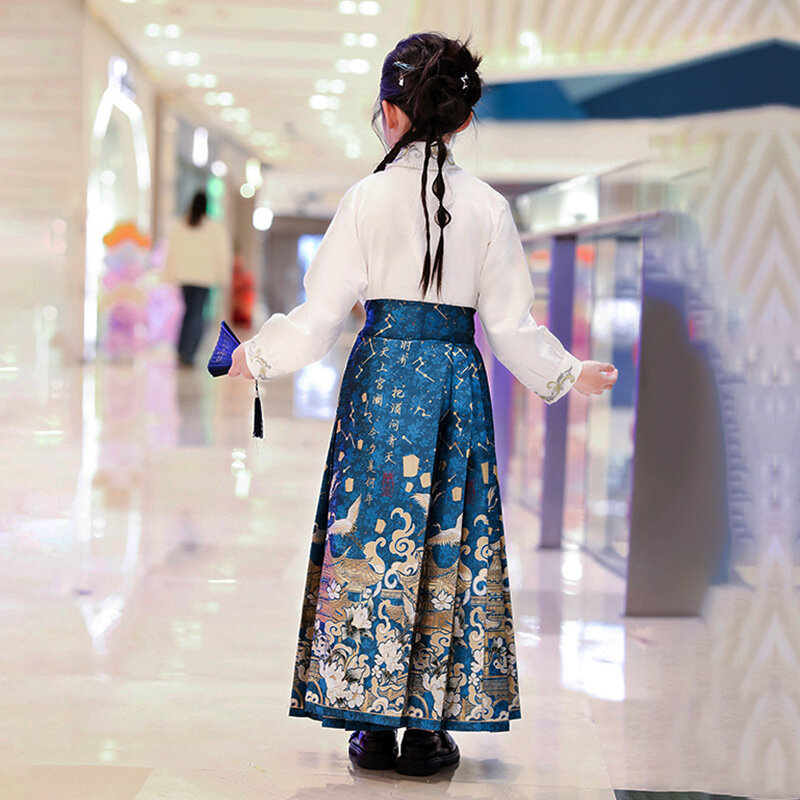 Falda de Hanfu Mamian para niña pequeña, traje tradicional chino, dinastía Ming, falda fina con cara de caballo, Verano