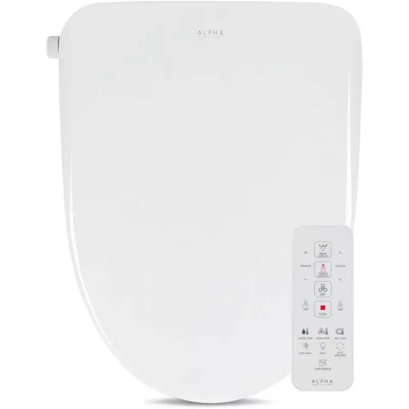 ALPHA BIDET UX Pearl Bidet Toilet duduk di memanjang Putih | Profil Ultra rendah | Air hangat Tanpa Batas | Lampu malam LED | Pengering | Pewangi