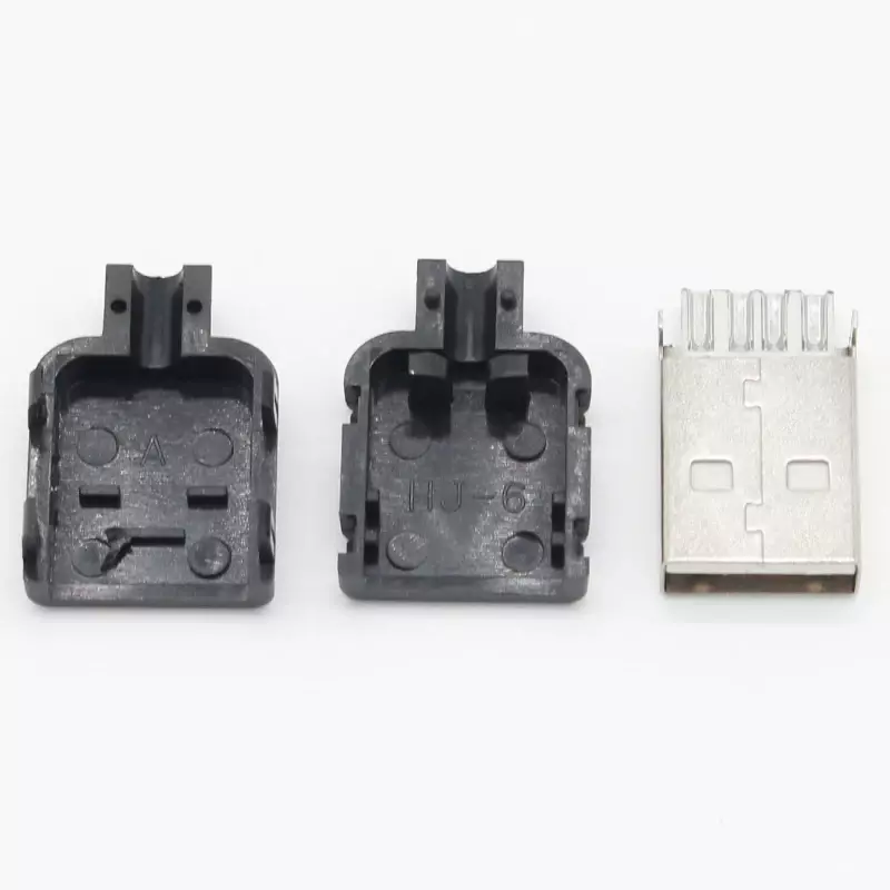 DIY USB 2.0 um tipo macho conector, 4 pinos montagem adaptador, Shell de plástico preto, Solda tipo soquete, Conexão de dados, 10 conjuntos