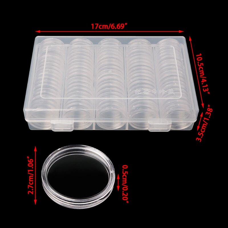 Round Coin Storage Box 100 Pcs Coins Collectors Coin Collection Display for Case for Home Bedroom Desk Book Shelf