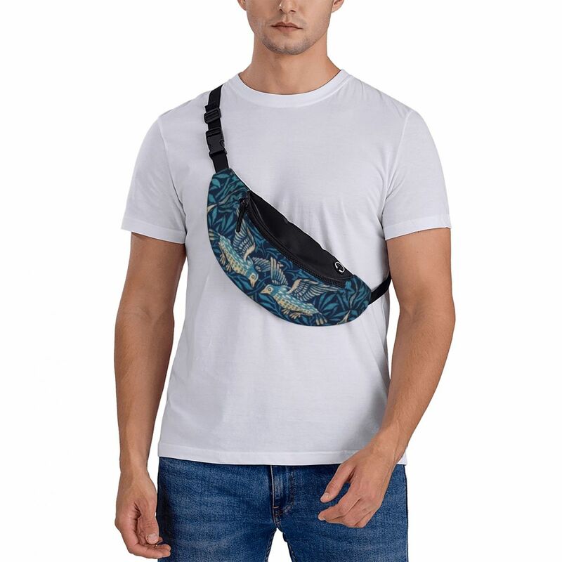 Cool Bird By William Morris riñonera para hombre y mujer, bolso de cintura cruzado con patrón textil para viajar, bolsa de dinero para teléfono