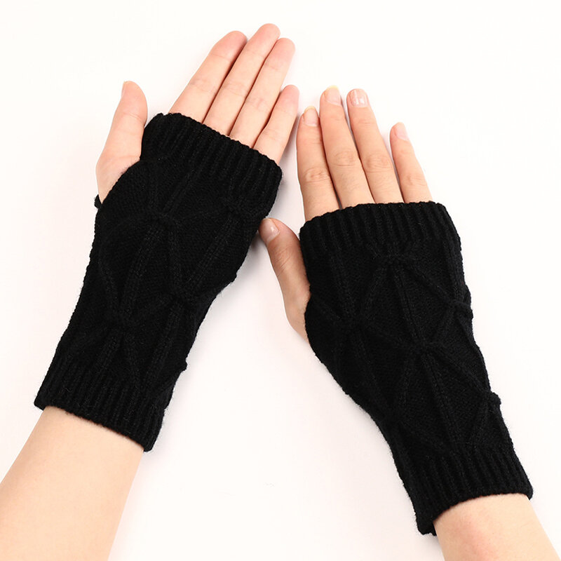 ผู้หญิงอะคริลิคยืดครึ่ง Finger ถุงมือฤดูหนาว Fingerless ถักถุงมือถักโครเชต์ Faux สาว Mitten ถุงมือ