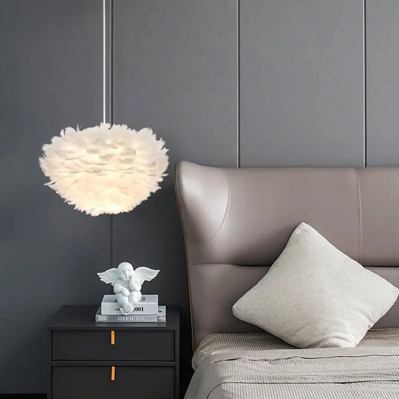 Nowoczesne pióro lampa wisiorek Led sypialnia prosta nowoczesna ciepły romantyczny kreatywna spersonalizowana lampka do wyposażenia domu w salonie