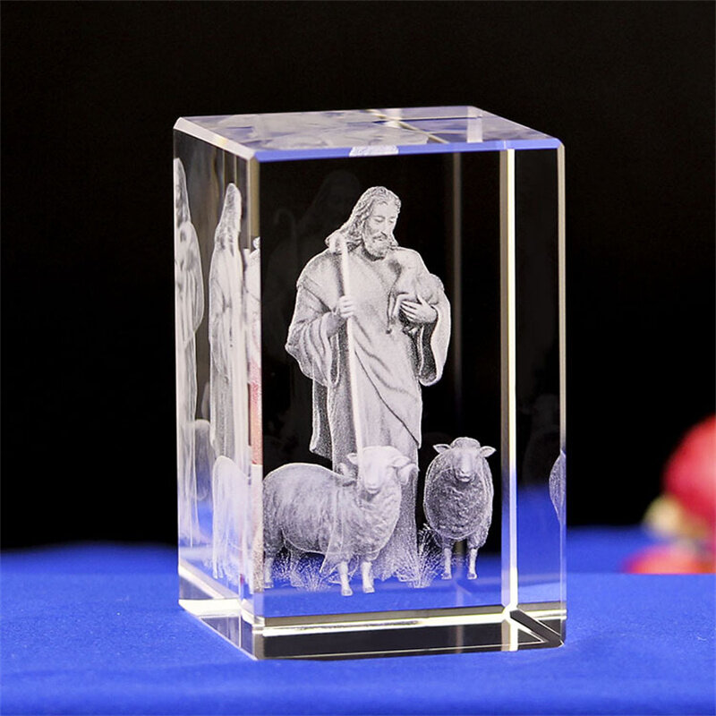 Mini K9 Crystal 3D Laser Sculpture Cube Christian Jesus Cross Figurine Virgin Mary credenze religiose Office Desk Car Home Decor