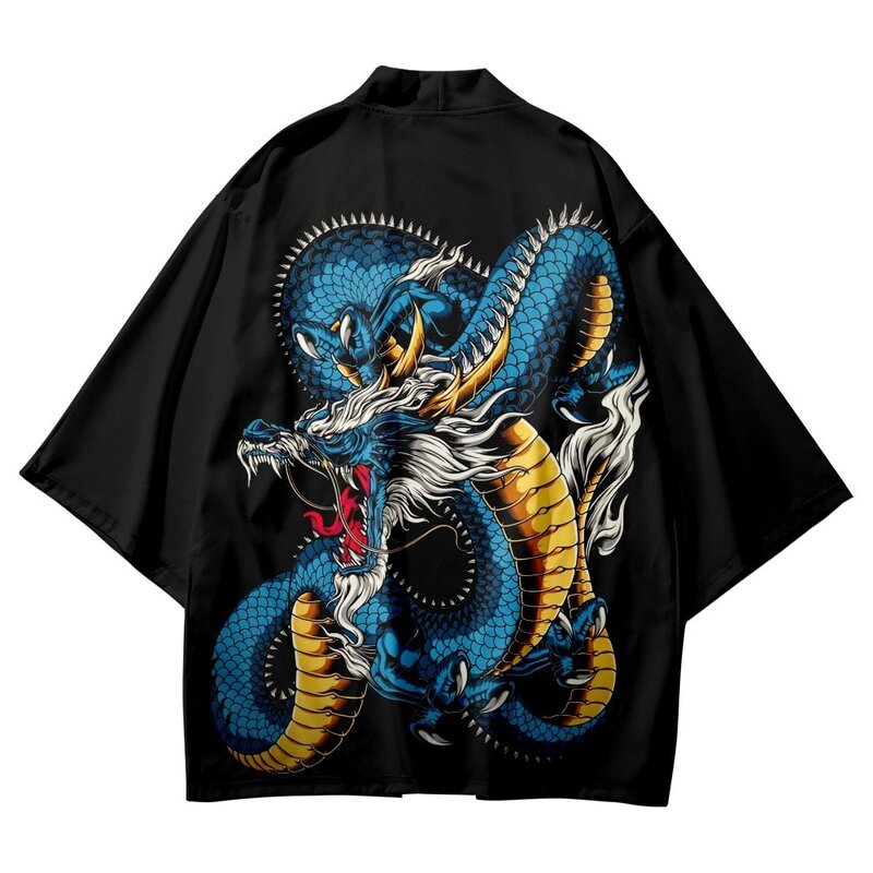 Cárdigan japonés con estampado de dragón para hombre y mujer, ropa tradicional informal, suelta, fina, Kimono asiático, Harajuku, Vintage, de verano