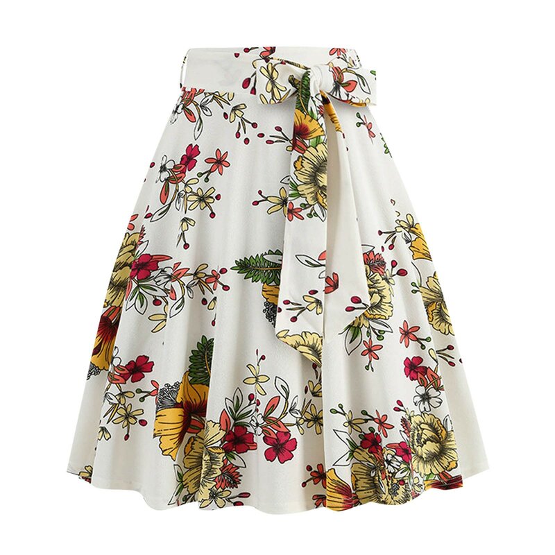 Jupe imprimée taille haute pour femmes, mode décontractée rétro française, jupes à bretelles à imprimé floral, vêtements de tempérament doux élégants