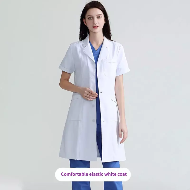 High End White Coat for Male Doctors Short and Long Sleeved Work Clothes for Female Medical Students Medical Beauty Nurses