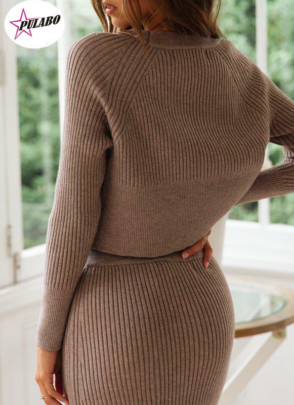 PULABO-Conjunto de dos piezas para mujer, suéteres de punto con falda, jerséis, traje informal para mujer, otoño