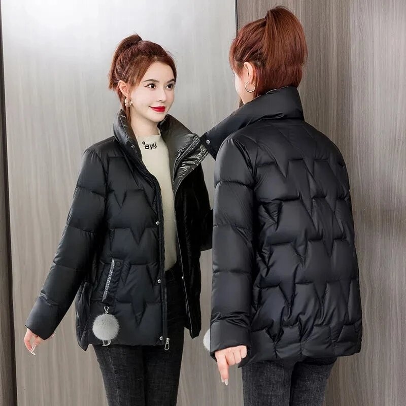 2022 nowa kurtka zimowa kobiety parki płaszcz koreański panie krótki błyszczący puchowa kurtka bawełniana parki kobieta dorywczo luźna odzież
