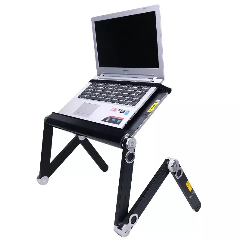 Suporte portátil para laptop de alumínio, Mesa de cama ajustável, Levantamento dobrado, Mesa de computador com ventilador