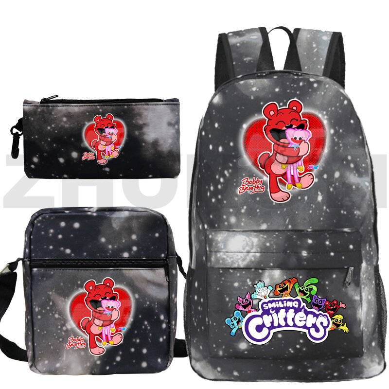 Children Smiling Critters Printing Backpack Schoolbag for Girls Large Capacity Student Cartoon Harajuku Handbags Crossbody Bags