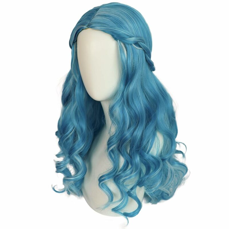 Women Cosplay Wig Addison Zombies 3 Halloween Costume Light Blue Long Wavy Curly Hair 70cm Halloween Role Play Wig Costume Gift