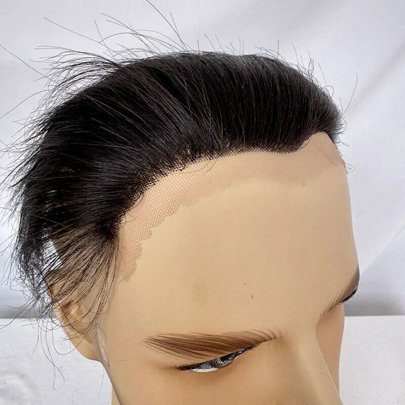 Postizos de cabello humano para hombre, peluquín de encaje suizo completo, línea de cabello Natural frontal, tupé de Color 1B, parche de cabello para hombres, 15x7cm