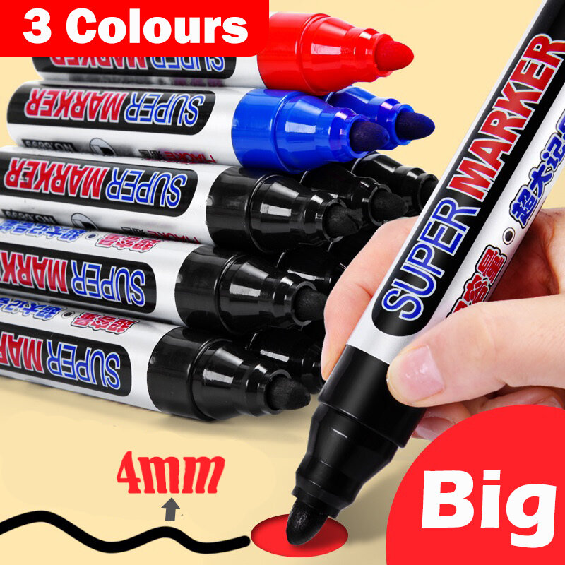 1pcs Big Waterproof  Marker Pen 4mm Write Point  Poster Oil Advertising/Graffiti Mark Pen Black Red Blue Paint Markers