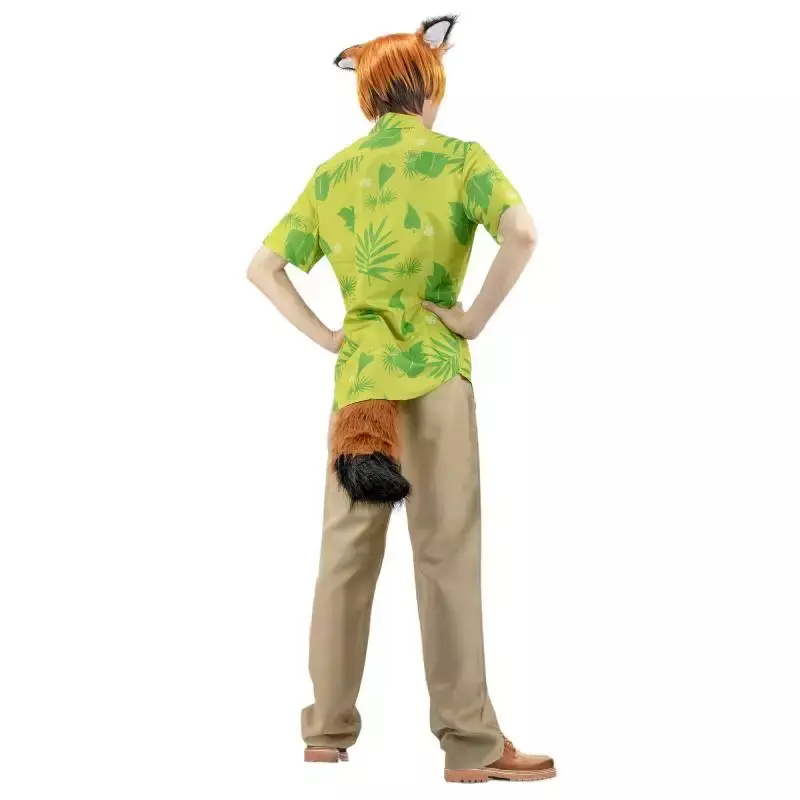 WENAM Fox Nick Wilde Cosplay Camisa com Gravata, camiseta estampada verde, camisas florais havaianas, camisas casuais de praia de férias