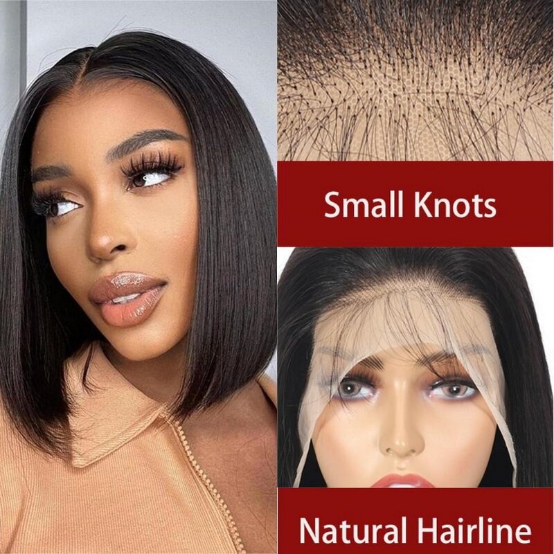Real Bleached Knots Short Bob Wig 13x4 Lace Frontal Human Hair Bob Wigs Pre-plucked with Baby Hair 4x4 Lace Closure BoB Cut Wigs