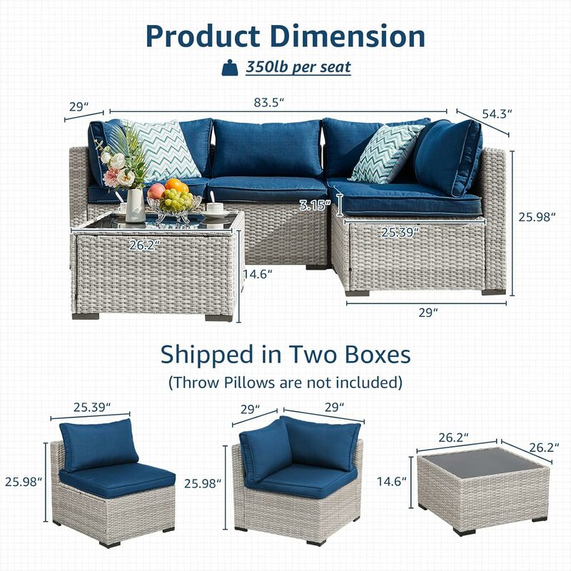 Set di mobili da giardino mobili da esterno divano componibile 5 pezzi divano da esterno in vimini per tutte le stagioni con tavolino in vetro temperato