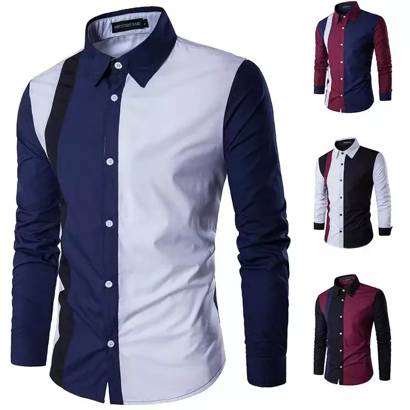 Camisa a rayas empalmadas para hombre, traje de manga larga con botones, lujoso y cómodo, Material suave y cómodo, 2023