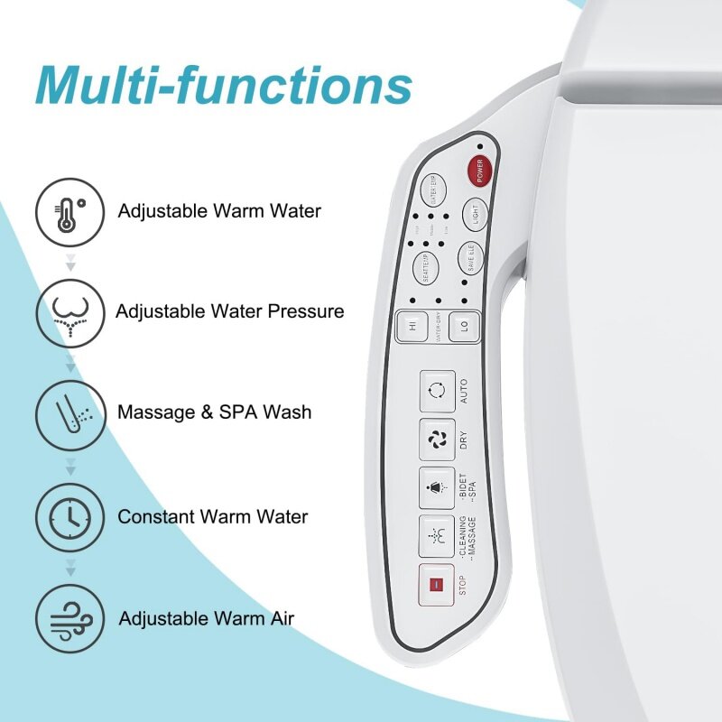 ZMJH A102 Bidet Toilet Seat, Elongated Smart Unlimited Warm Water, Wash, Electronic Heated, Warm Air Dryer, Rear and Fron