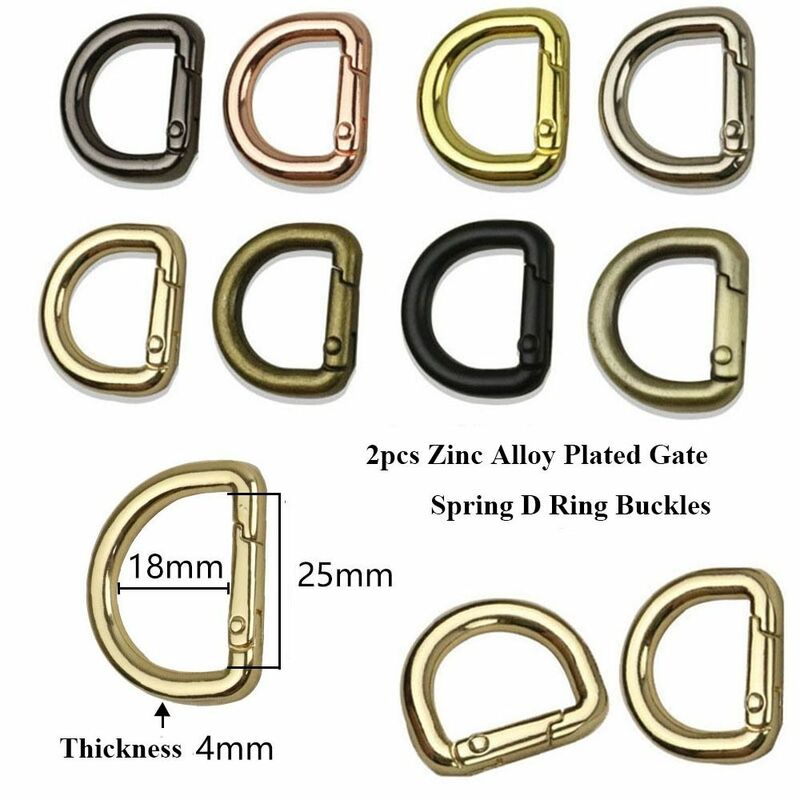 2pcs Zinc Alloy Plated Gate Buckle High Quality Multicolors 25*18mm Spring D Ring D-Shape Push Trigger Outdoor Tool