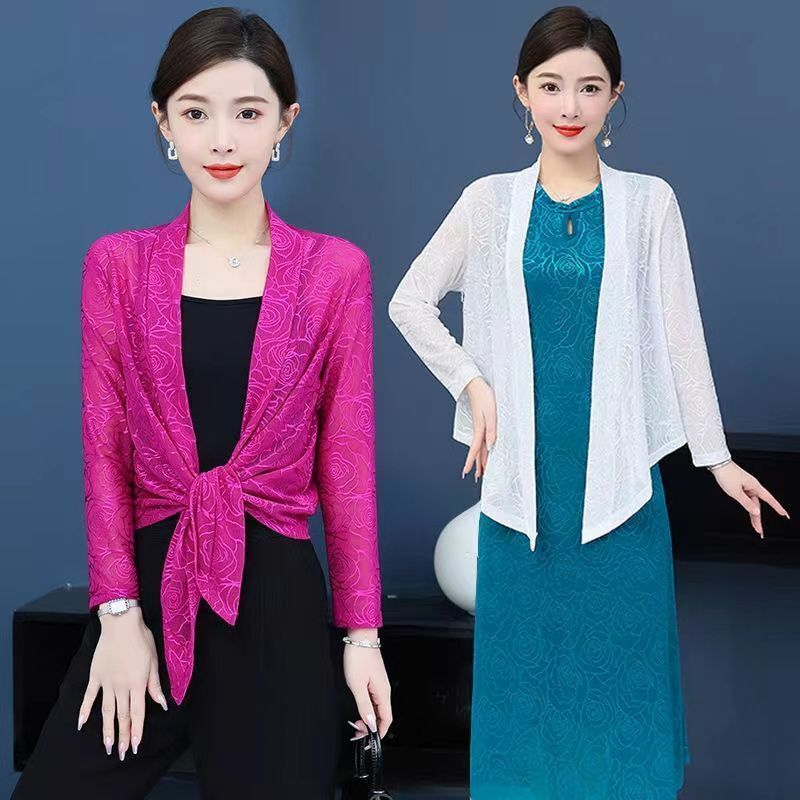 Women's Large size Mesh Perspective Jacket Dress Set, Elegant and Fashionable, Casual, Summer, 2024