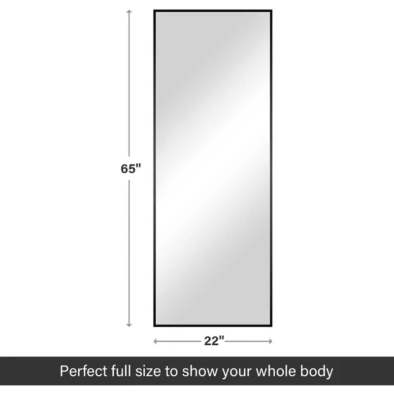 Espelho completo do corpo para o quarto, quadro de alumínio preto, mobília livre da sala de estar, frete home, 65 "x 22"