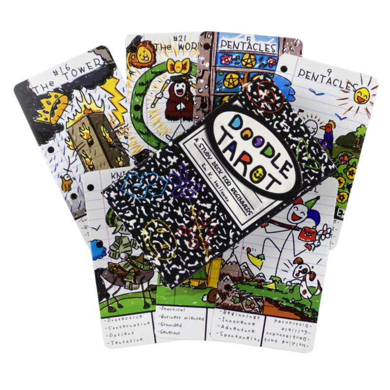 Cartas de Tarot Doodle A 78, baraja de estudio para principiantes, oráculo, visión en inglés, edición de adivinación, juegos de Borad