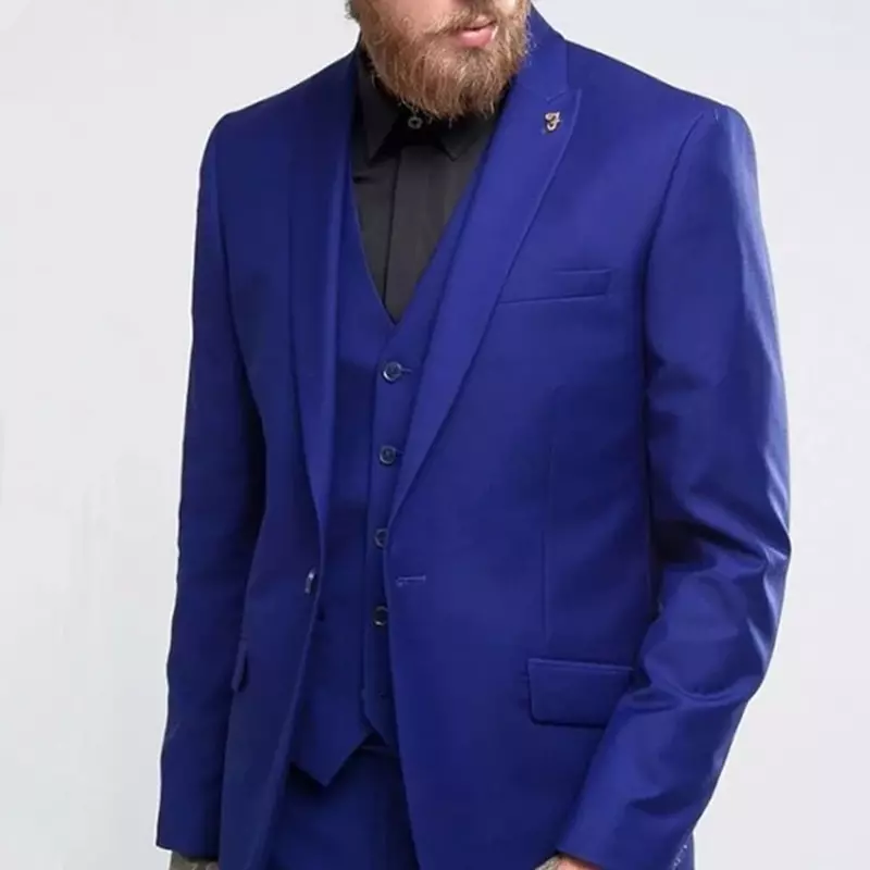 Ternos azuis reais masculinos, blazer casual slim fit, conjunto personalizado de 3 peças, traje de negócio, alta qualidade, moda, 2024