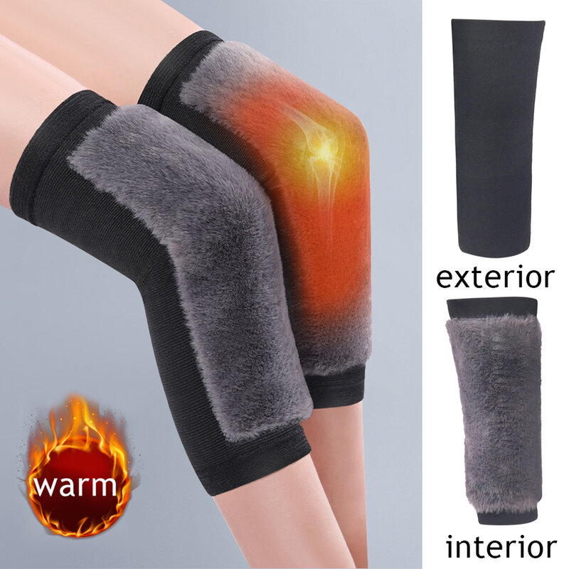 Inverno 1 paio di ginocchiere protezione per le gambe copertura per il supporto del ginocchio ginocchiera protezione per il ginocchio pelliccia di coniglio anziani donna uomo caldo