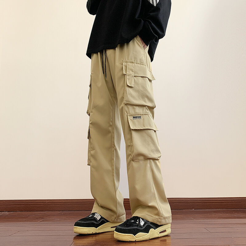 New Spring Men Wide Leg Pocket Cargo Pants Locomotive Trousers Neutral Loose Casual Streetwear Straight Outdoor Fashion Pants