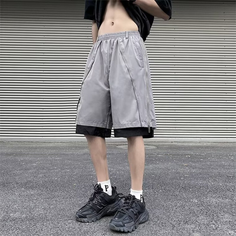 Pantalones cortos Cargo de dos piezas para hombre, pantalones cortos con cremallera, estilo japonés, adolescentes, jóvenes, Chic, empalmados, Verano