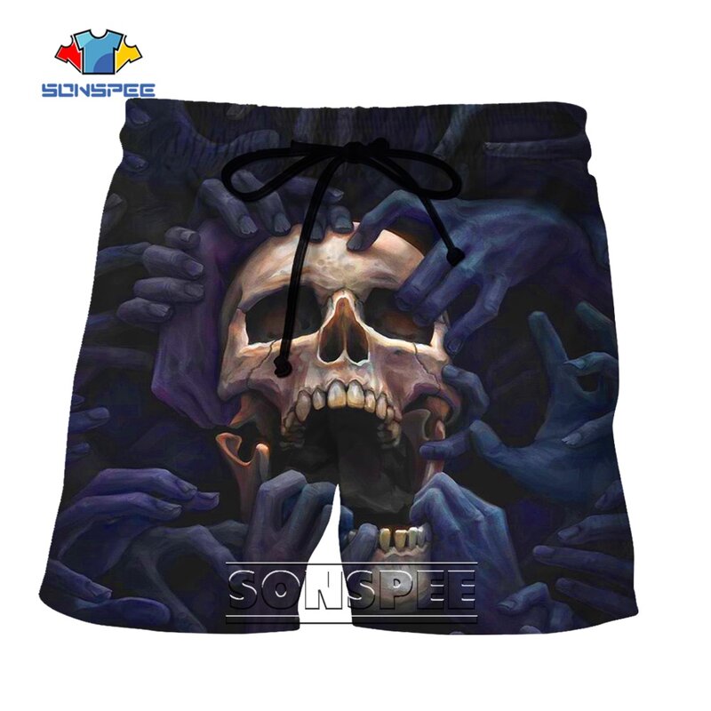 SONSPEE – Short ample imprimé en 3D, pantalon de plage, décontracté, à la mode, dessin animé japonais, dessin animé, crâne, démon, Gym, Fitness, sport