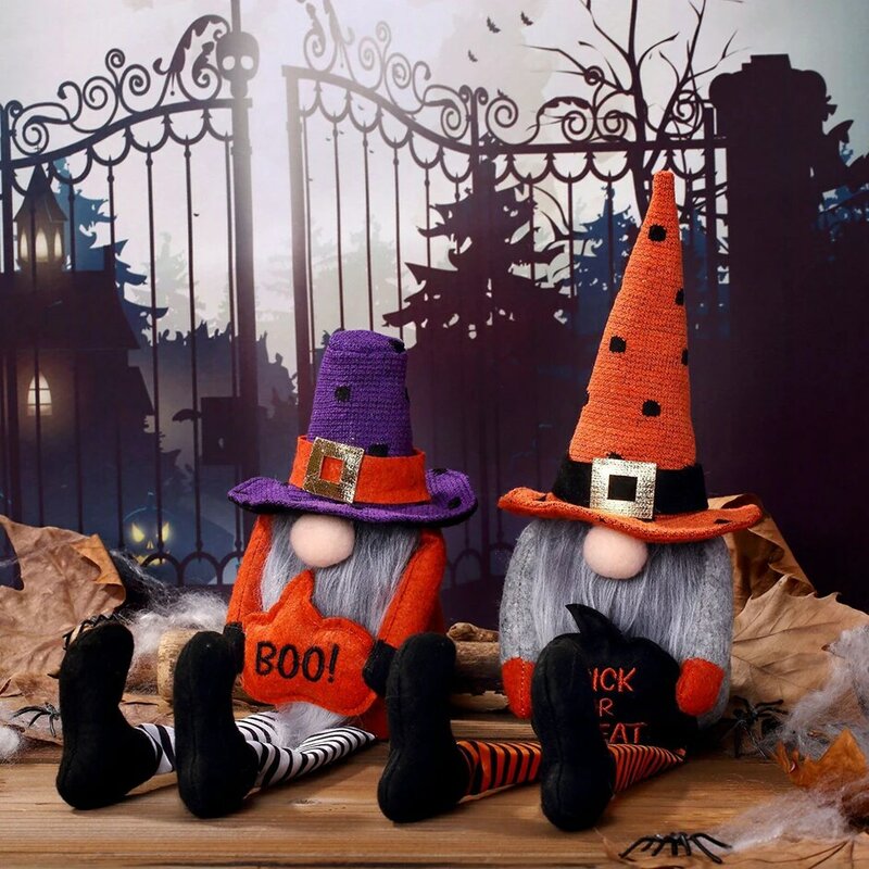 2022 Boneka Gnome Baru Dekorasi Halloween Boneka Gnome Sapu Ornamen Natal Goblin Hantu Hijau Laba-laba