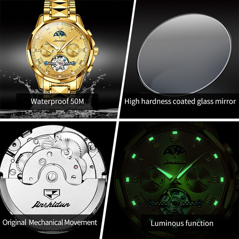 Jsdun Top Luxe Merk Paar Horloge Automatisch Mechanisch Horloge Wolfraam Stalen Strip Multifunctioneel Cadeau Zijn En Haar Polshorloge