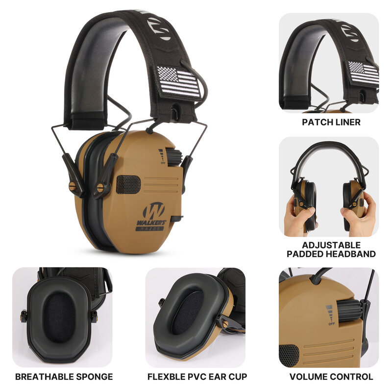 Auscultadores ativos para fotografar proteção auditiva eletrônica, Earmuffs ao ar livre, Ear Protect, Noise Reduction, Hunting Headphone