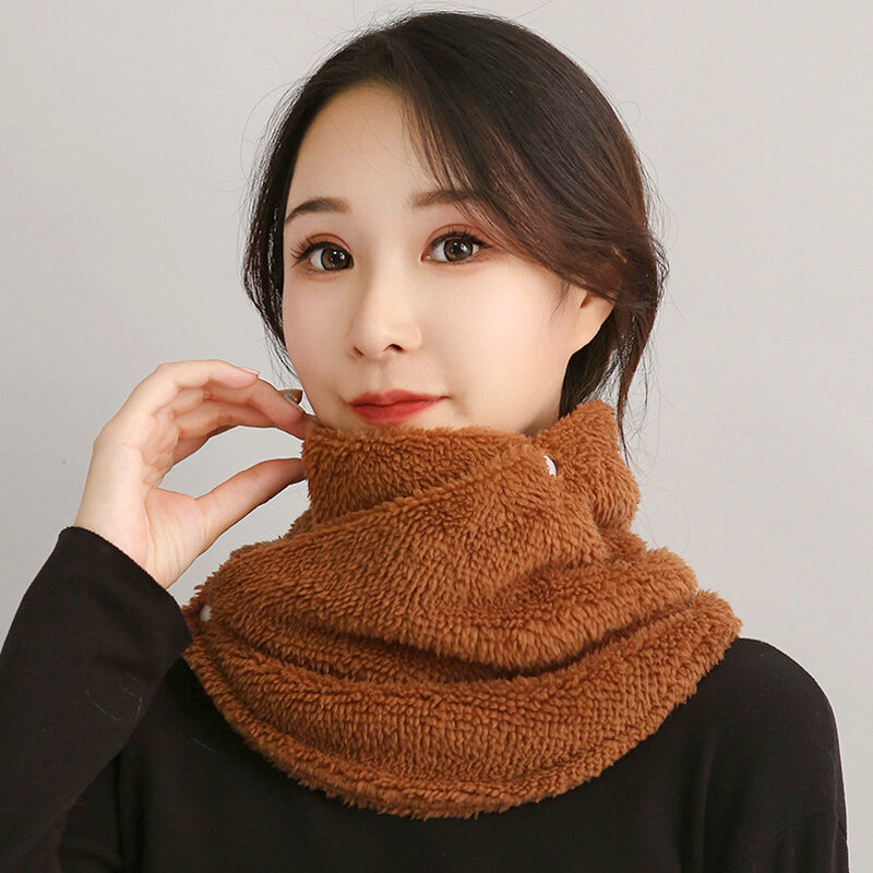 Solid Color Fleece Neck Warmer Outdoor Cycling Windproof Scarf Women Winter Plush False Collar Soft Elastic Thicken Warm Scarves
