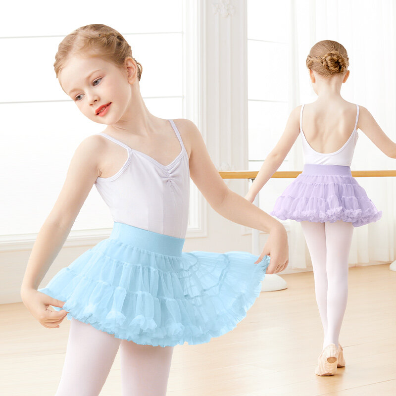 Rok balet anak perempuan, rok Tutu balet dengan lapisan, Rok bulu halus, rok pendek nilon 2 lapis