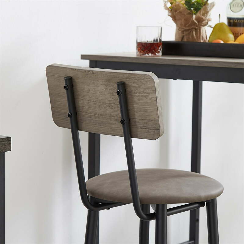 Pub Table and 2 Chairs Set, 3 Pcs Bar Height Dining Table Set for Pub, Home, Restaurant, for Small Space, Gray