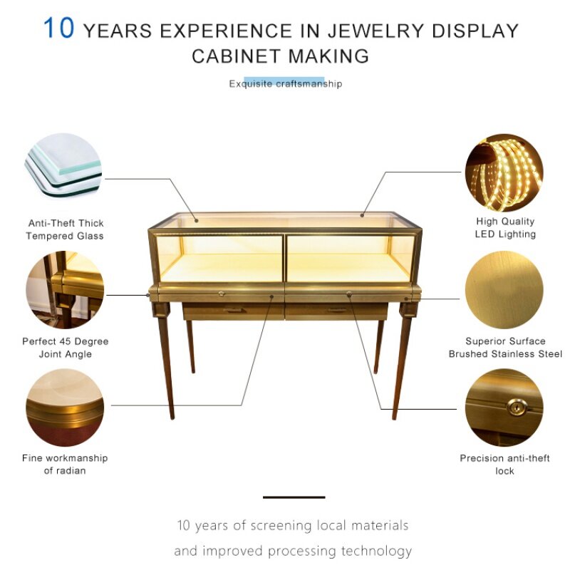 Custom, gold LED lighting watches jewelry showcase high end luxury round jewelry display cabinet store jewelry display showcase