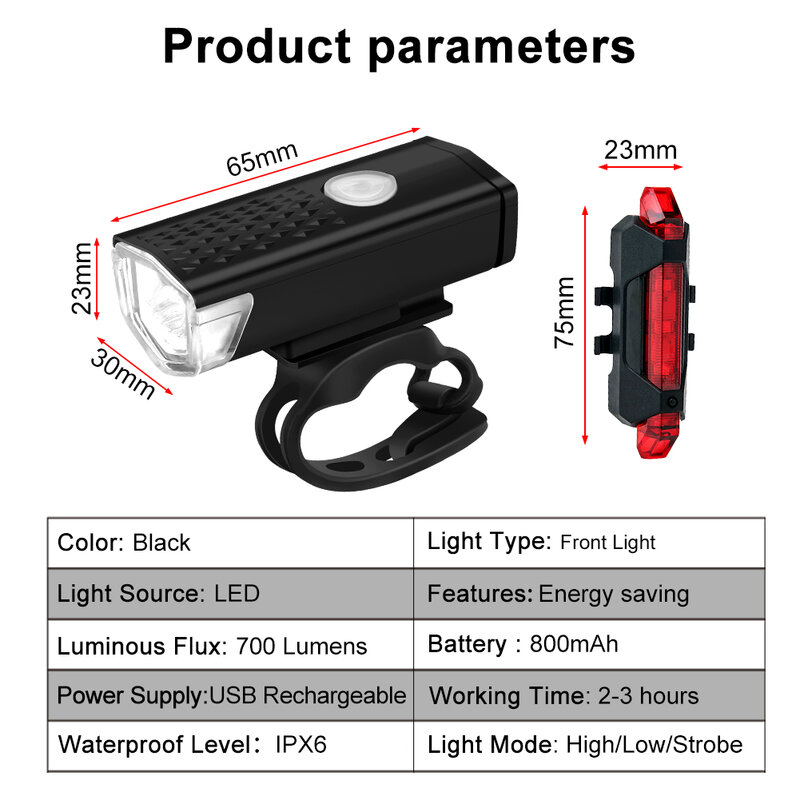 2 sztuk zestaw świateł rowerowych LED USB akumulator 300 lumenów 3 tryby lampa rowerowa MTB szosowe przednie światło tylne latarka reflektor