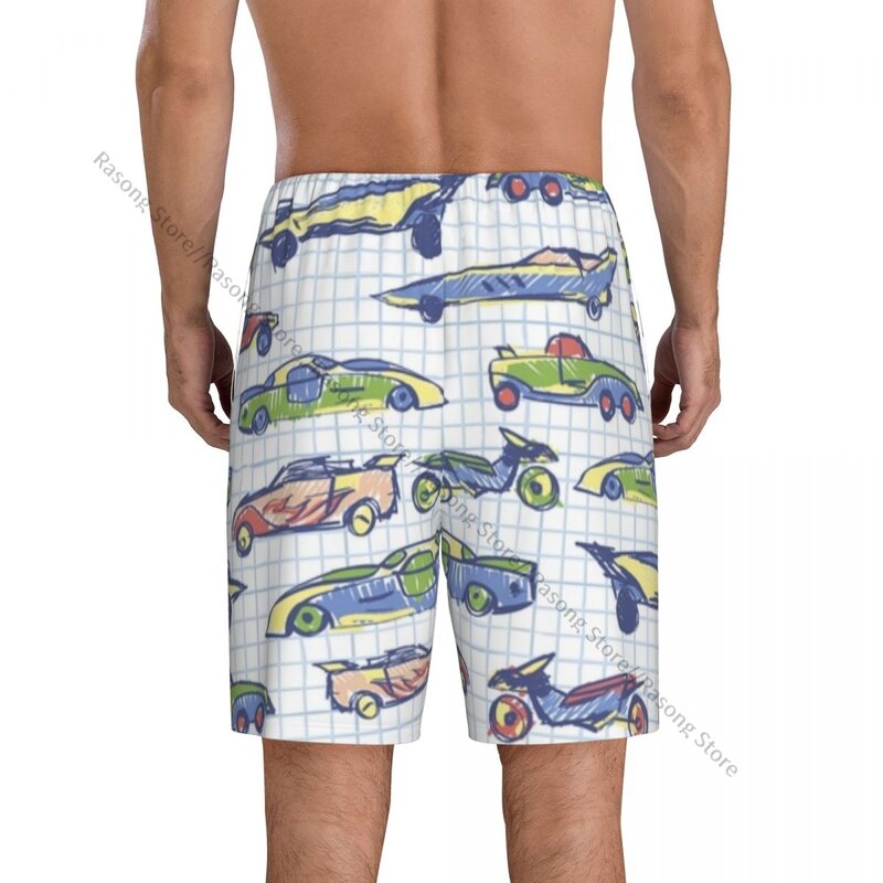 Men's Short Pajamas Pants for Sleeping Cute Car School Collection Cartoon Cars Loose Button Pants