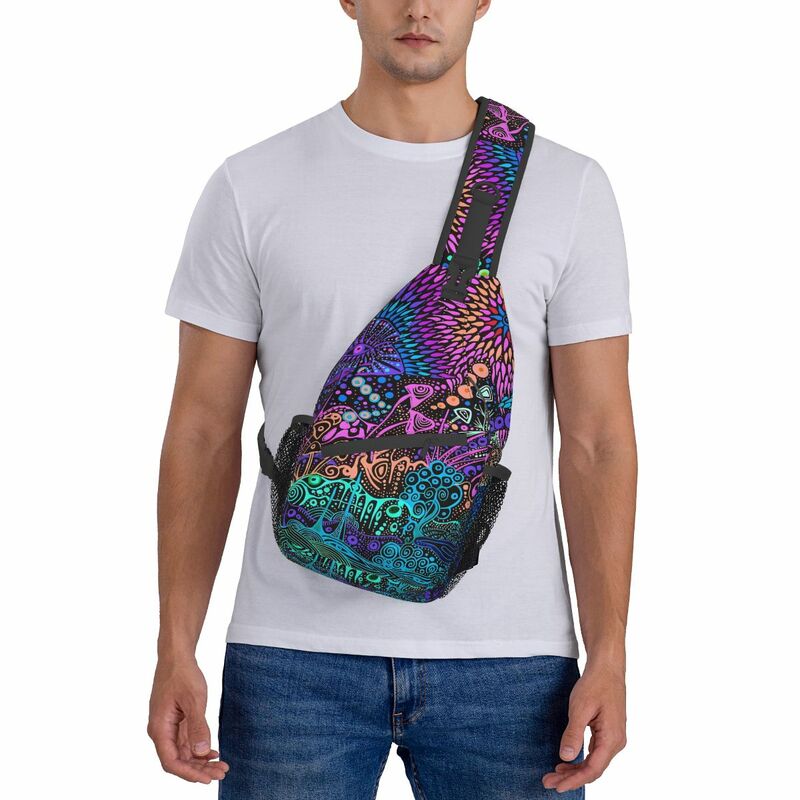 Mushrooms On The Moon Crossbody Chest Bags Neon Pattern Pockets Travel Pack Messenger Sports Teens Shoulder Bag Unisex